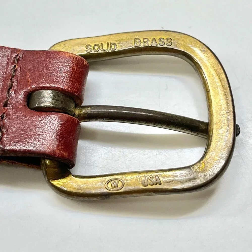 Leather Man Ltd Mens Nautical Flag Ribbon Brown Leather Belt Size 30 XS Brass